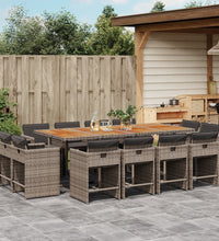 13-tlg. Garten-Essgruppe mit Kissen Grau Poly Rattan