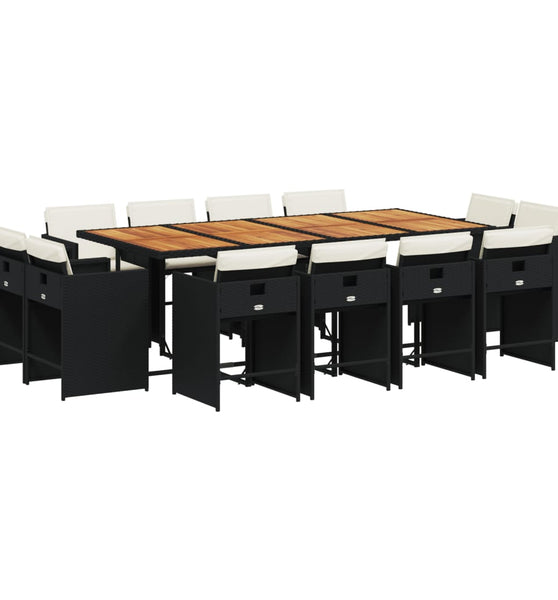 13-tlg. Garten-Essgruppe mit Kissen Schwarz Poly Rattan
