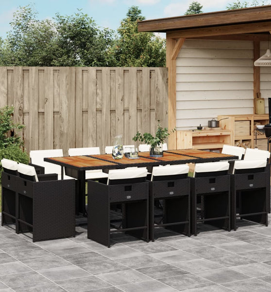 13-tlg. Garten-Essgruppe mit Kissen Schwarz Poly Rattan