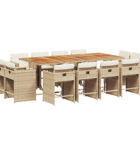 13-tlg. Garten-Essgruppe mit Kissen Beige Poly Rattan