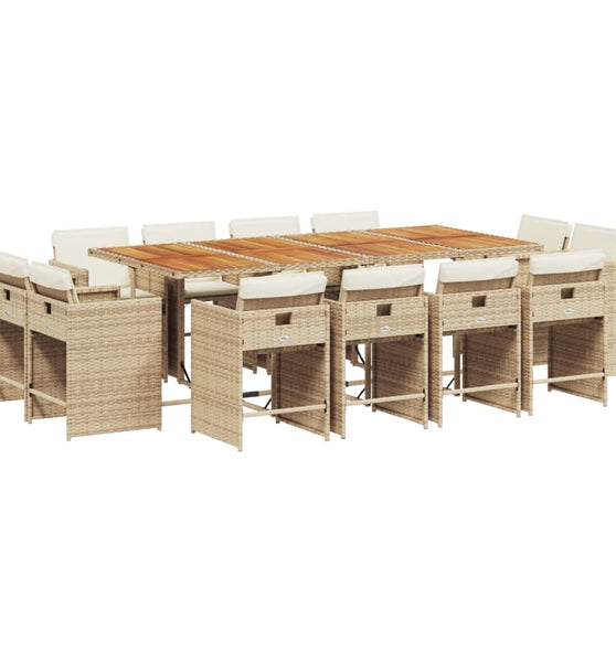 13-tlg. Garten-Essgruppe mit Kissen Beige Poly Rattan