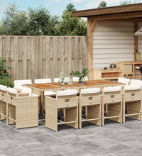 13-tlg. Garten-Essgruppe mit Kissen Beige Poly Rattan