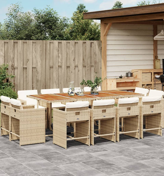 13-tlg. Garten-Essgruppe mit Kissen Beige Poly Rattan