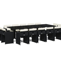 15-tlg. Garten-Essgruppe mit Kissen Schwarz Poly Rattan
