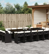 15-tlg. Garten-Essgruppe mit Kissen Schwarz Poly Rattan