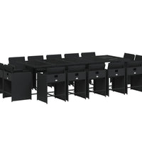 15-tlg. Garten-Essgruppe mit Kissen Schwarz Poly Rattan