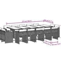 15-tlg. Garten-Essgruppe mit Kissen Schwarz Poly Rattan