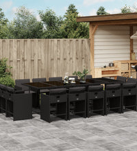 15-tlg. Garten-Essgruppe mit Kissen Schwarz Poly Rattan