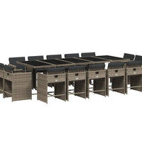 15-tlg. Garten-Essgruppe mit Kissen Grau Poly Rattan