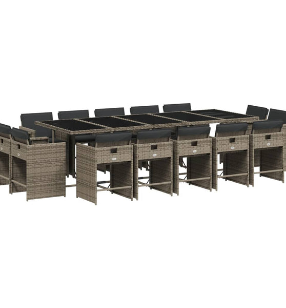 15-tlg. Garten-Essgruppe mit Kissen Grau Poly Rattan