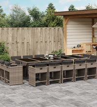15-tlg. Garten-Essgruppe mit Kissen Grau Poly Rattan