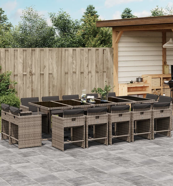 15-tlg. Garten-Essgruppe mit Kissen Grau Poly Rattan