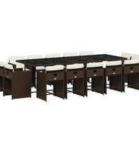 15-tlg. Garten-Essgruppe mit Kissen Braun Poly Rattan