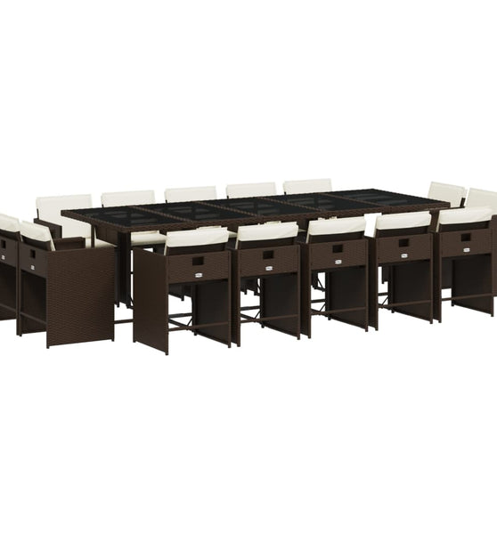 15-tlg. Garten-Essgruppe mit Kissen Braun Poly Rattan