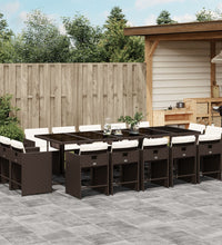 15-tlg. Garten-Essgruppe mit Kissen Braun Poly Rattan