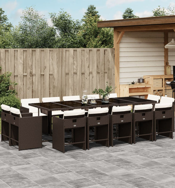 15-tlg. Garten-Essgruppe mit Kissen Braun Poly Rattan