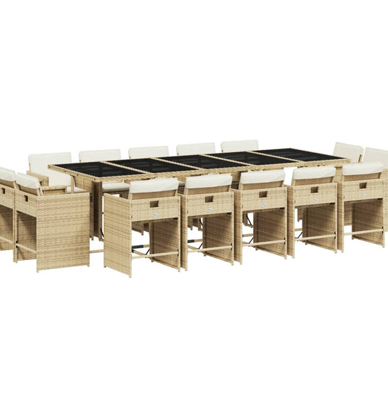 15-tlg. Garten-Essgruppe mit Kissen Beige Poly Rattan
