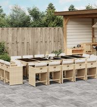 15-tlg. Garten-Essgruppe mit Kissen Beige Poly Rattan