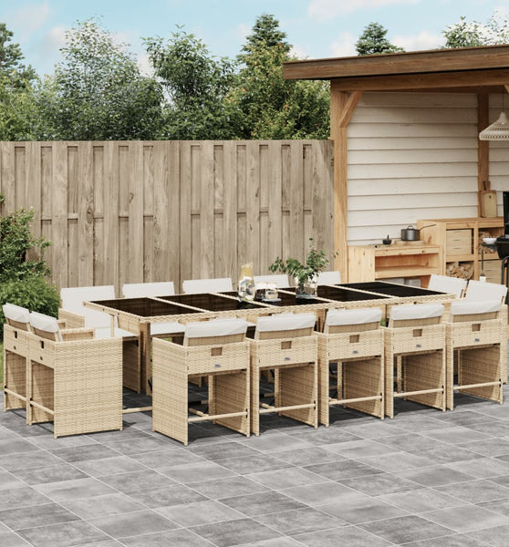 15-tlg. Garten-Essgruppe mit Kissen Beige Poly Rattan