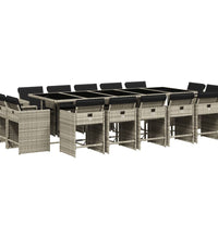 15-tlg. Garten-Essgruppe mit Kissen Hellgrau Poly Rattan