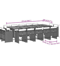 15-tlg. Garten-Essgruppe mit Kissen Hellgrau Poly Rattan