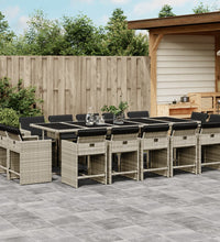 15-tlg. Garten-Essgruppe mit Kissen Hellgrau Poly Rattan