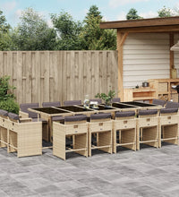 15-tlg. Garten-Essgruppe mit Kissen Beigemischung Poly Rattan