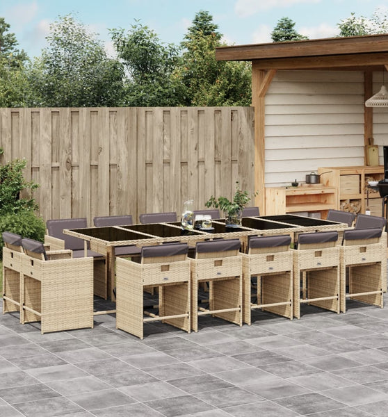 15-tlg. Garten-Essgruppe mit Kissen Beigemischung Poly Rattan