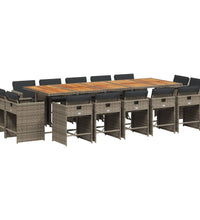 15-tlg. Garten-Essgruppe mit Kissen Grau Poly Rattan