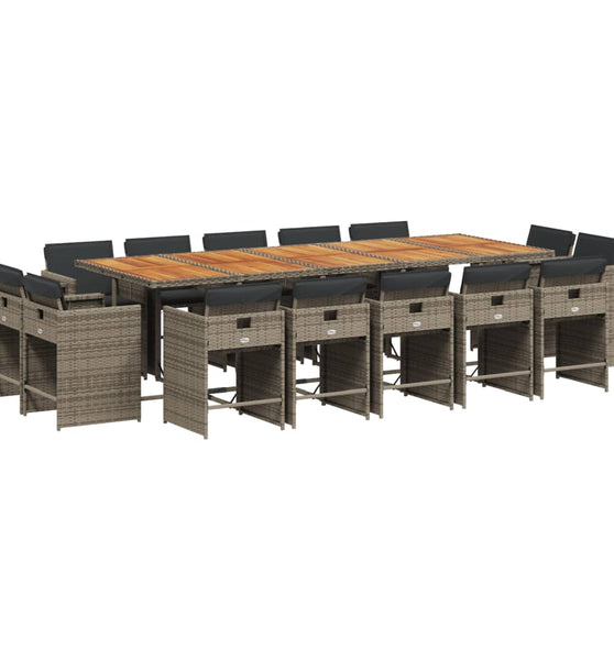 15-tlg. Garten-Essgruppe mit Kissen Grau Poly Rattan