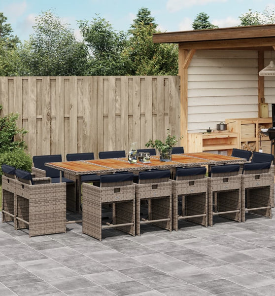 15-tlg. Garten-Essgruppe mit Kissen Grau Poly Rattan