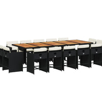 15-tlg. Garten-Essgruppe mit Kissen Schwarz Poly Rattan