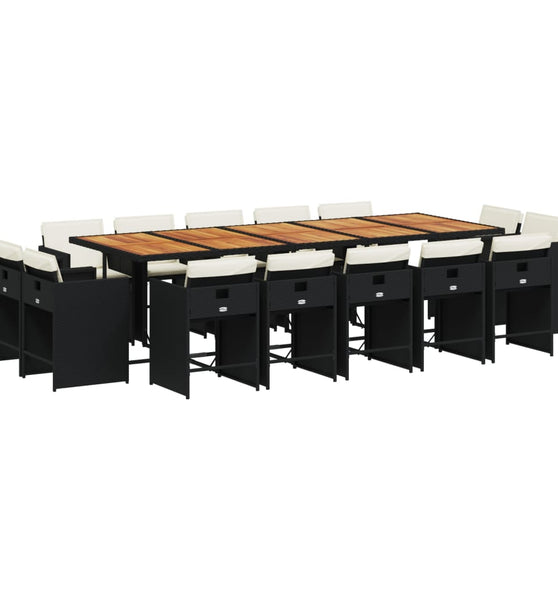 15-tlg. Garten-Essgruppe mit Kissen Schwarz Poly Rattan