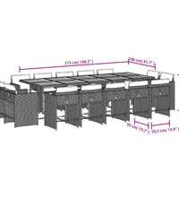 15-tlg. Garten-Essgruppe mit Kissen Schwarz Poly Rattan