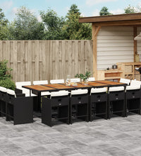 15-tlg. Garten-Essgruppe mit Kissen Schwarz Poly Rattan