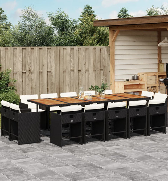 15-tlg. Garten-Essgruppe mit Kissen Schwarz Poly Rattan