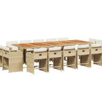 15-tlg. Garten-Essgruppe mit Kissen Beige Poly Rattan