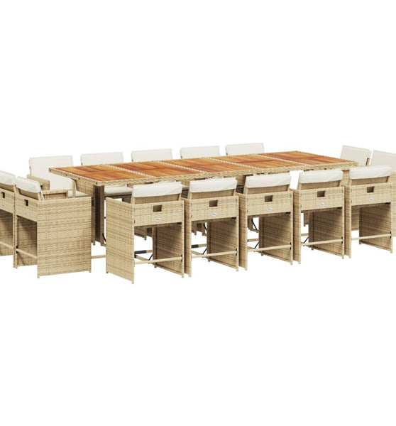15-tlg. Garten-Essgruppe mit Kissen Beige Poly Rattan