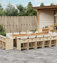 15-tlg. Garten-Essgruppe mit Kissen Beige Poly Rattan