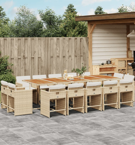 15-tlg. Garten-Essgruppe mit Kissen Beige Poly Rattan