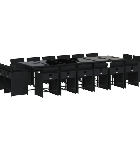 17-tlg. Garten-Essgruppe mit Kissen Schwarz Poly Rattan
