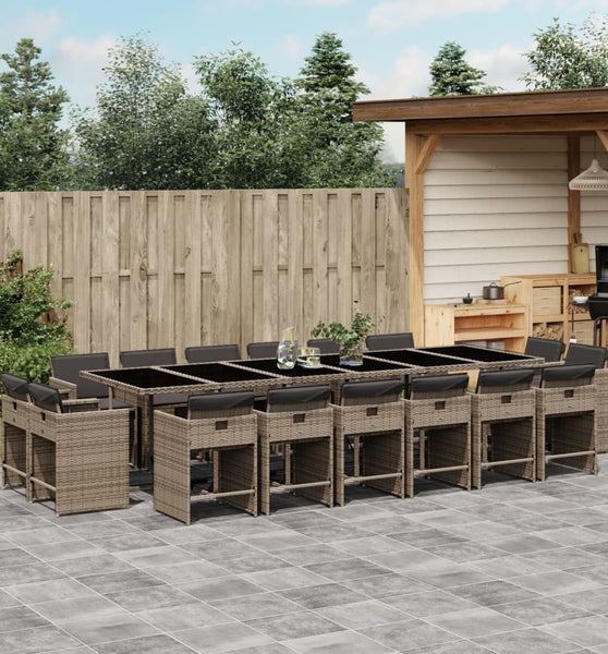 17-tlg. Garten-Essgruppe mit Kissen Grau Poly Rattan