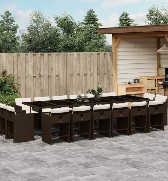 17-tlg. Garten-Essgruppe mit Kissen Braun Poly Rattan