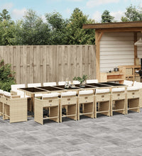17-tlg. Garten-Essgruppe mit Kissen Beige Poly Rattan