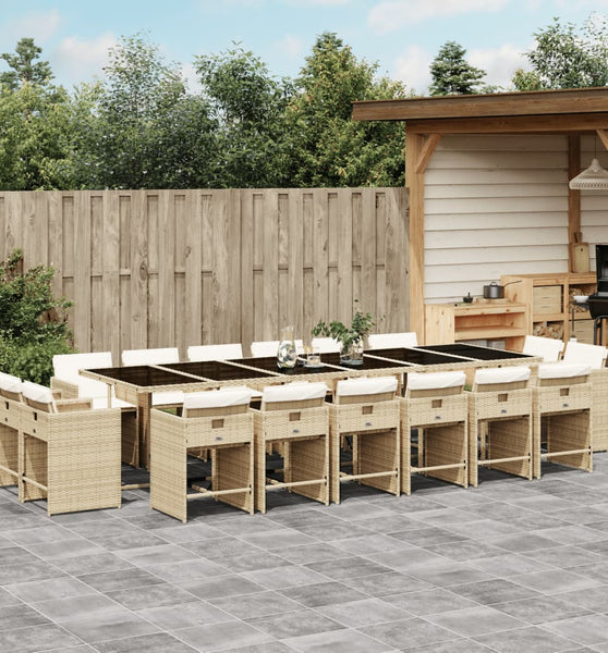 17-tlg. Garten-Essgruppe mit Kissen Beige Poly Rattan