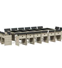17-tlg. Garten-Essgruppe mit Kissen Hellgrau Poly Rattan