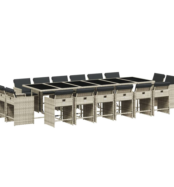 17-tlg. Garten-Essgruppe mit Kissen Hellgrau Poly Rattan