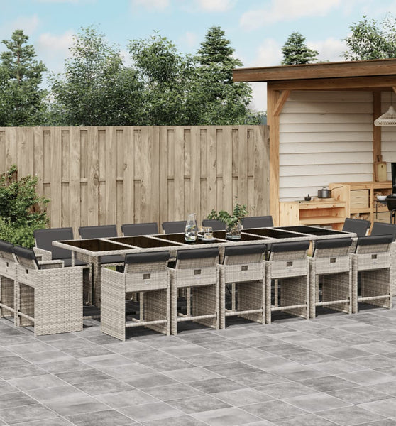 17-tlg. Garten-Essgruppe mit Kissen Hellgrau Poly Rattan