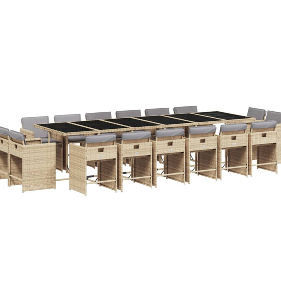 17-tlg. Garten-Essgruppe mit Kissen Beigemischung Poly Rattan