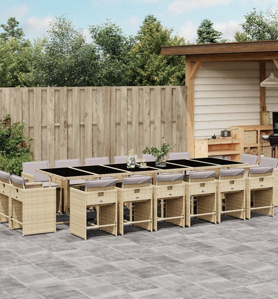 17-tlg. Garten-Essgruppe mit Kissen Beigemischung Poly Rattan
